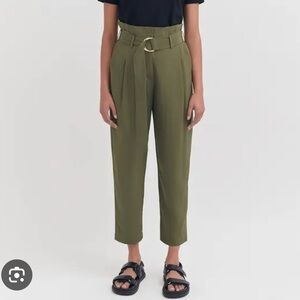 Cuyana Olive Green Paperbag Ankle Pants with Belt